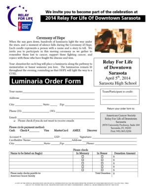 Relay For Life Luminaria Order Form
