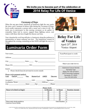 Relay For Life Luminaria Order Form
