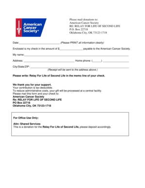 Donation Form for Relay For Life of Second Life