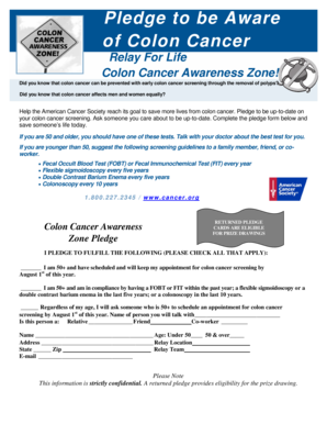 Colon Cancer Screening Pledge Form