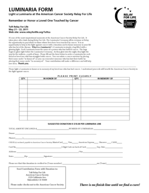 American Cancer Society Luminaria Form