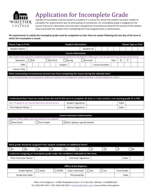 Application for Incomplete Grade