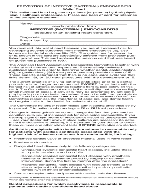 Infective Endocarditis Prevention Wallet Card