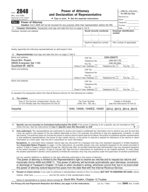 IRS Power of Attorney Form 2848