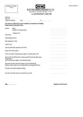 All Risk Insurance Claim Form