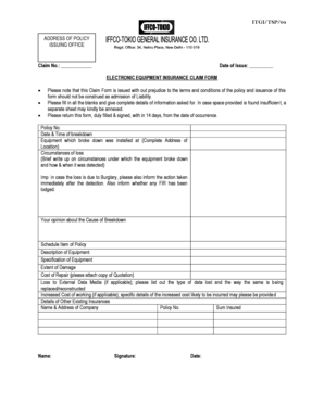 Electronic Equipment Insurance Claim Form