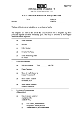 Public Liability Non Industrial Risks Claim Form