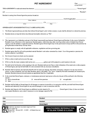 California Pet Agreement Addendum