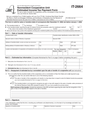New York State Nonresident Cooperative Unit IT-2664 Form