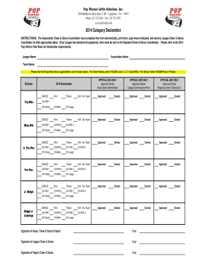 2014 Pop Warner Cheer & Dance Declaration Form