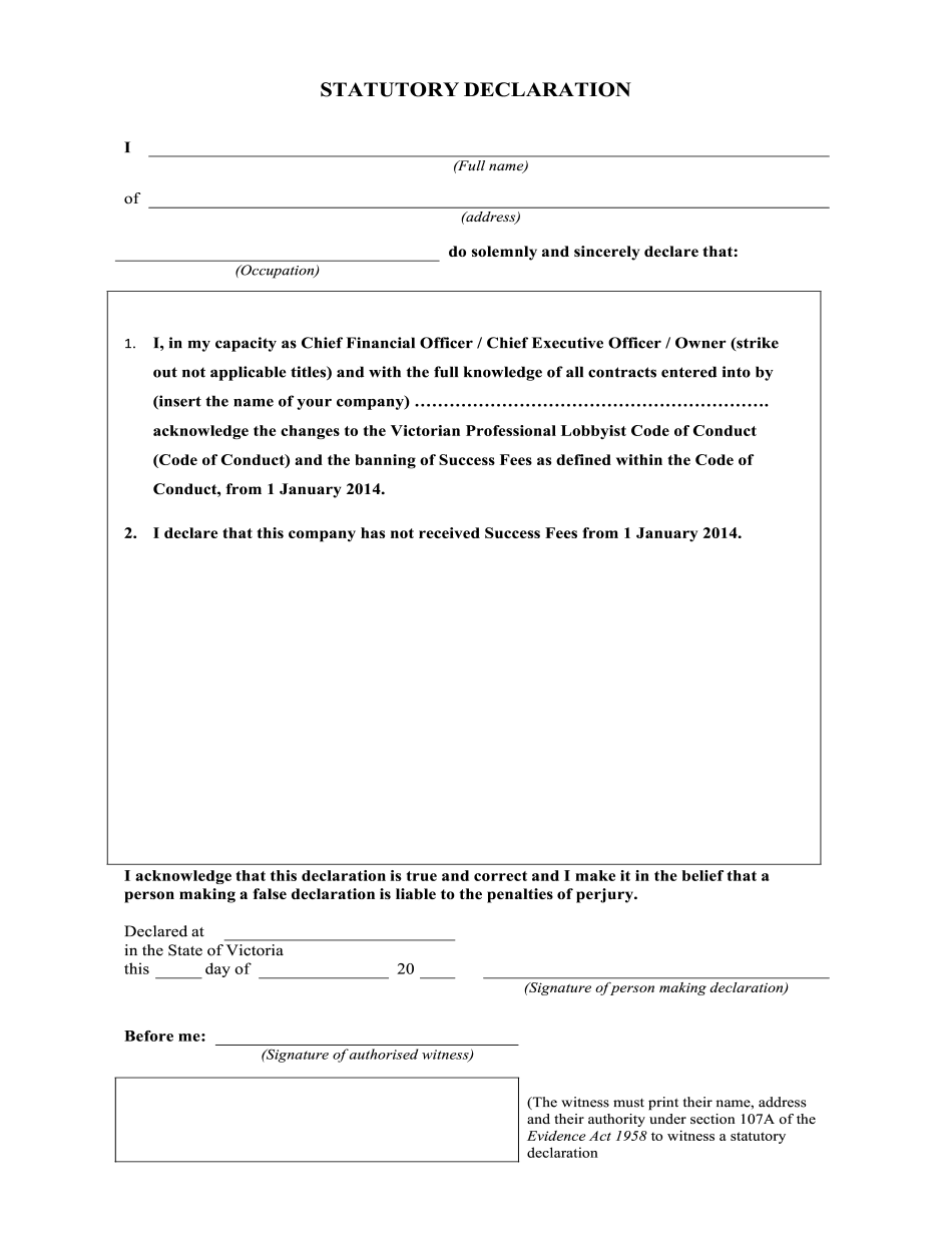 Statutory Declaration Form Nsw Printable Blank PDF Online