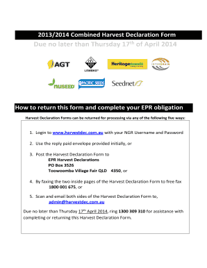 2013/2014 Combined Harvest Declaration Form