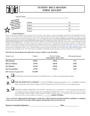 Fillable Online TUITION DECLARATION FORM 2014-2015 - Saint Michael ...