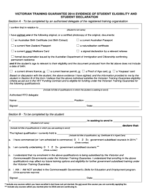 Victorian Training Guarantee Evidence of Student Eligibility