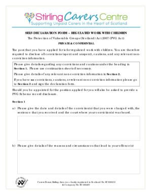 Self-Declaration Form – Regulated Work with Children