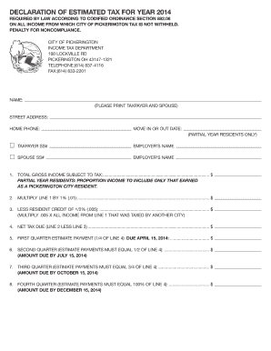 City of Pickerington Estimated Tax Declaration