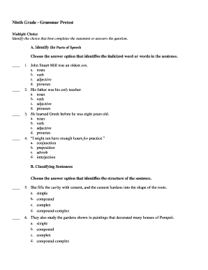 9th Grade Grammar Fill Online Printable Fillable Blank Pdffiller
