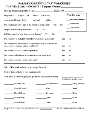 Farm Rental Tax Worksheet