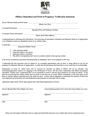 Military Dependent Pregnancy Verification Statement
