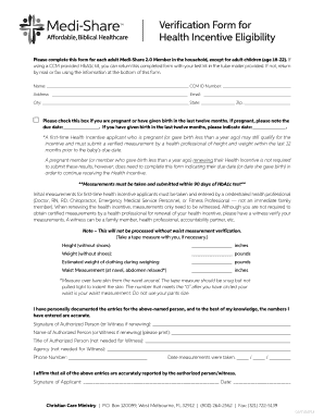 Health Incentive Verification Form