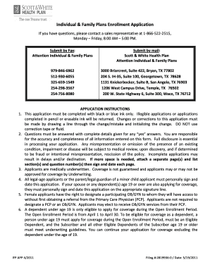 Scott & White Health Plan Enrollment Application