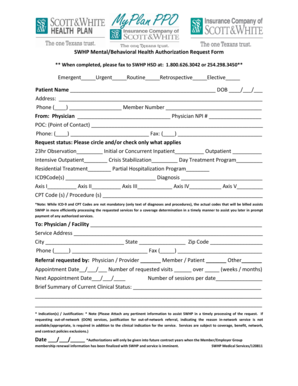 SWHP Mental/Behavioral Health Authorization Request Form