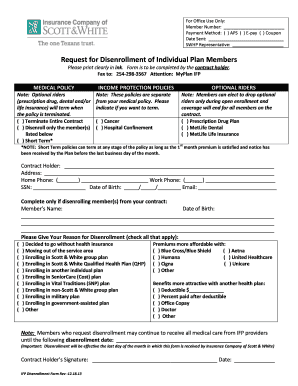 Request for Disenrollment of Individual Plan Members
