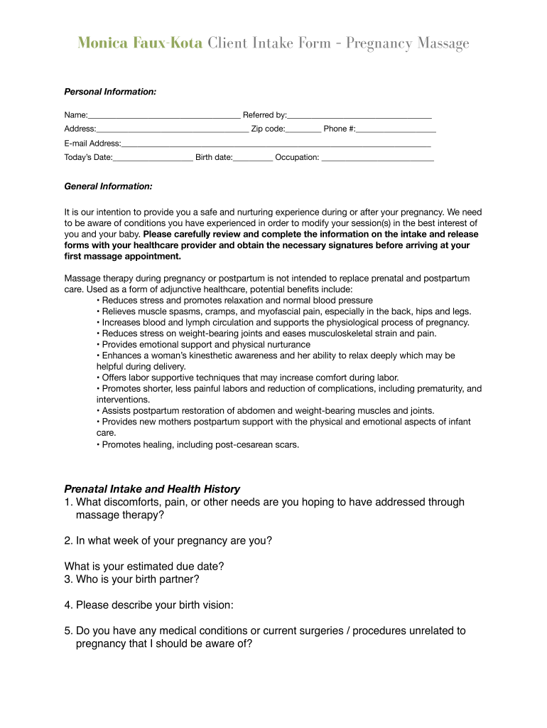 intake form pregnancy Preview on Page 1.
