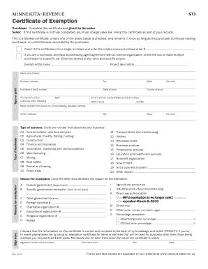 Minnesota Certificate of Exemption