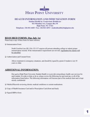 North Carolina College Immunization Form