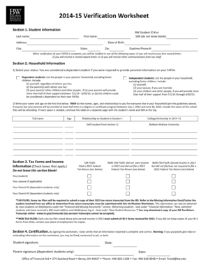 2014-15 Verification Worksheet