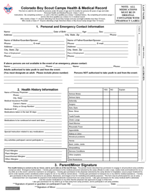 Colorado Boy Scout Camps Health & Medical Record