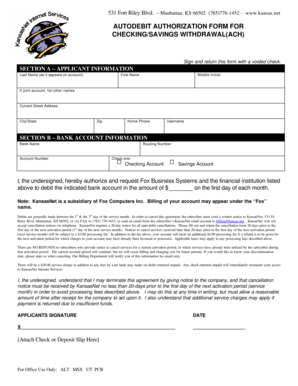 Auto-Debit Authorization Form for Checking/Savings Withdrawal (ACH)