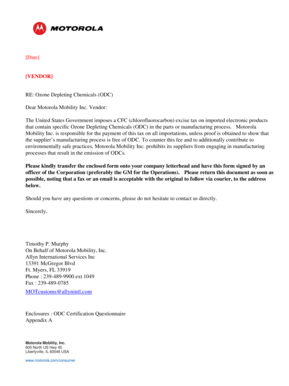 Motorola ODC Certification Questionnaire