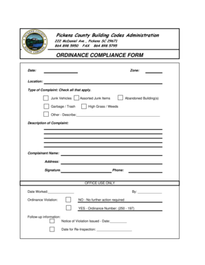 Pickens County Ordinance Compliance Form