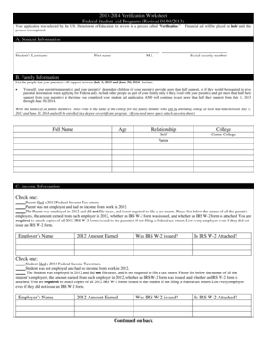 2013-2014 Verification Worksheet