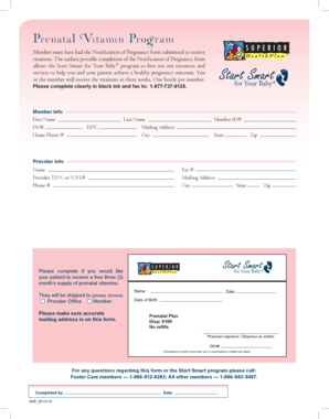 Prenatal Vitamin Program Notification Form