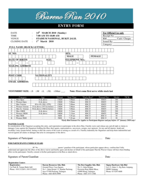 Taman Bukit Jalil Running Club Entry Form