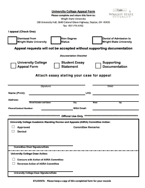 UNIVERSITY COLLEGE APPEAL FORM - Wright State University - wright