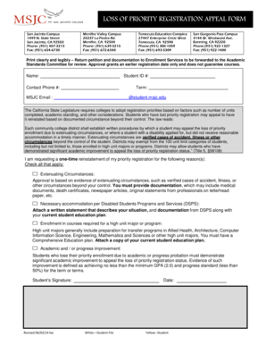 Loss of Priority Registration Appeal Form