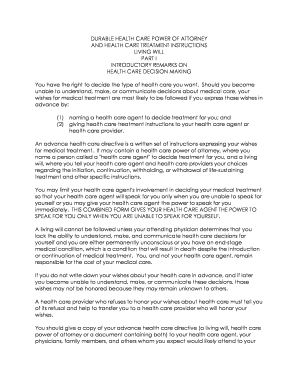 Durable Health Care Power of Attorney and Living Will