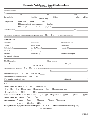 Chesapeake Public Schools Student Enrollment Form