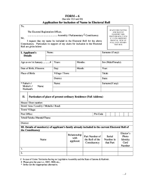 Form 6 Application for Electoral Roll Inclusion