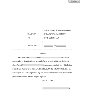 Pennsylvania In Forma Pauperis Petition