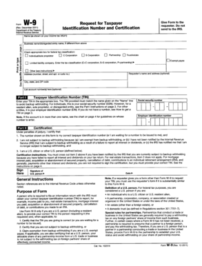 Form W-9 Request for Taxpayer Identification Number and Certification