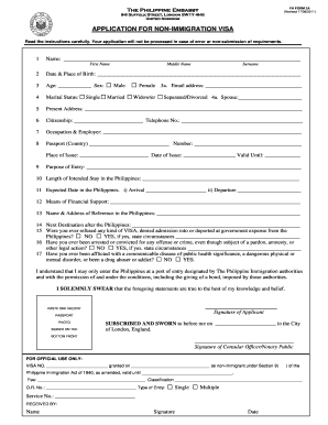 Philippine Embassy Non-Immigration Visa Application
