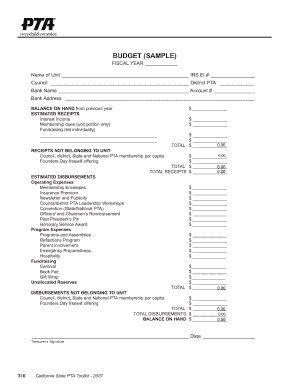 California State PTA Budget Template