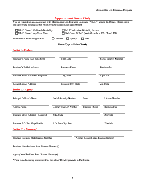 Metropolitan Life Insurance Appointment Form
