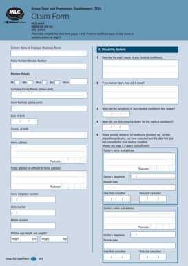 MLC Group Total and Permanent Disablement Claim Form