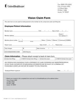 City of Austin Vision Claim Form